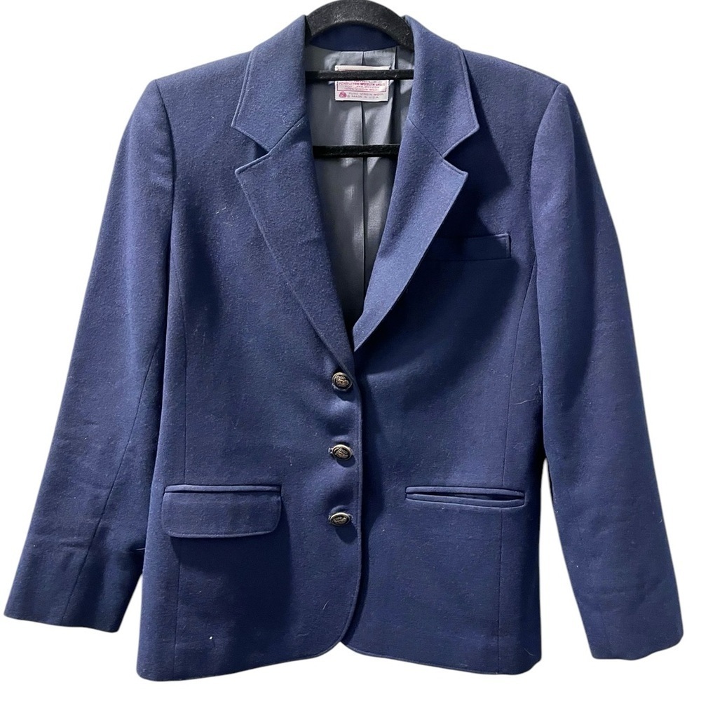 Pendleton Wool Vintage Ornate Buttons Navy Blue Blazer Women's Size 6 Petite